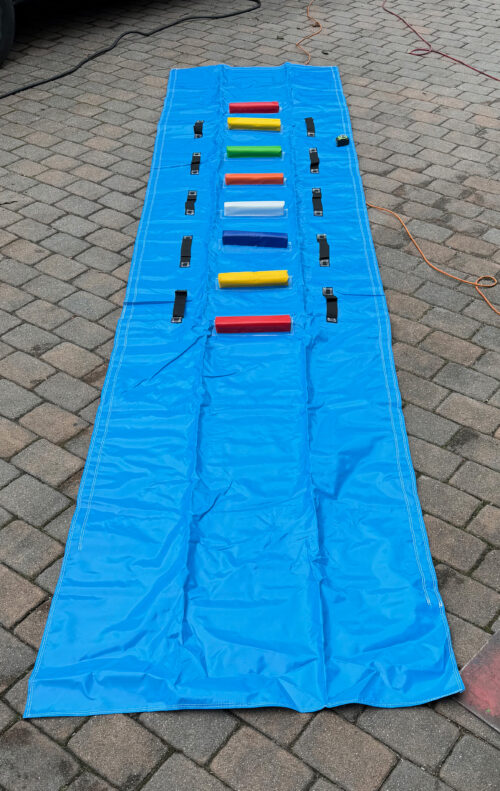 Inflatable steps and cover sheets made.